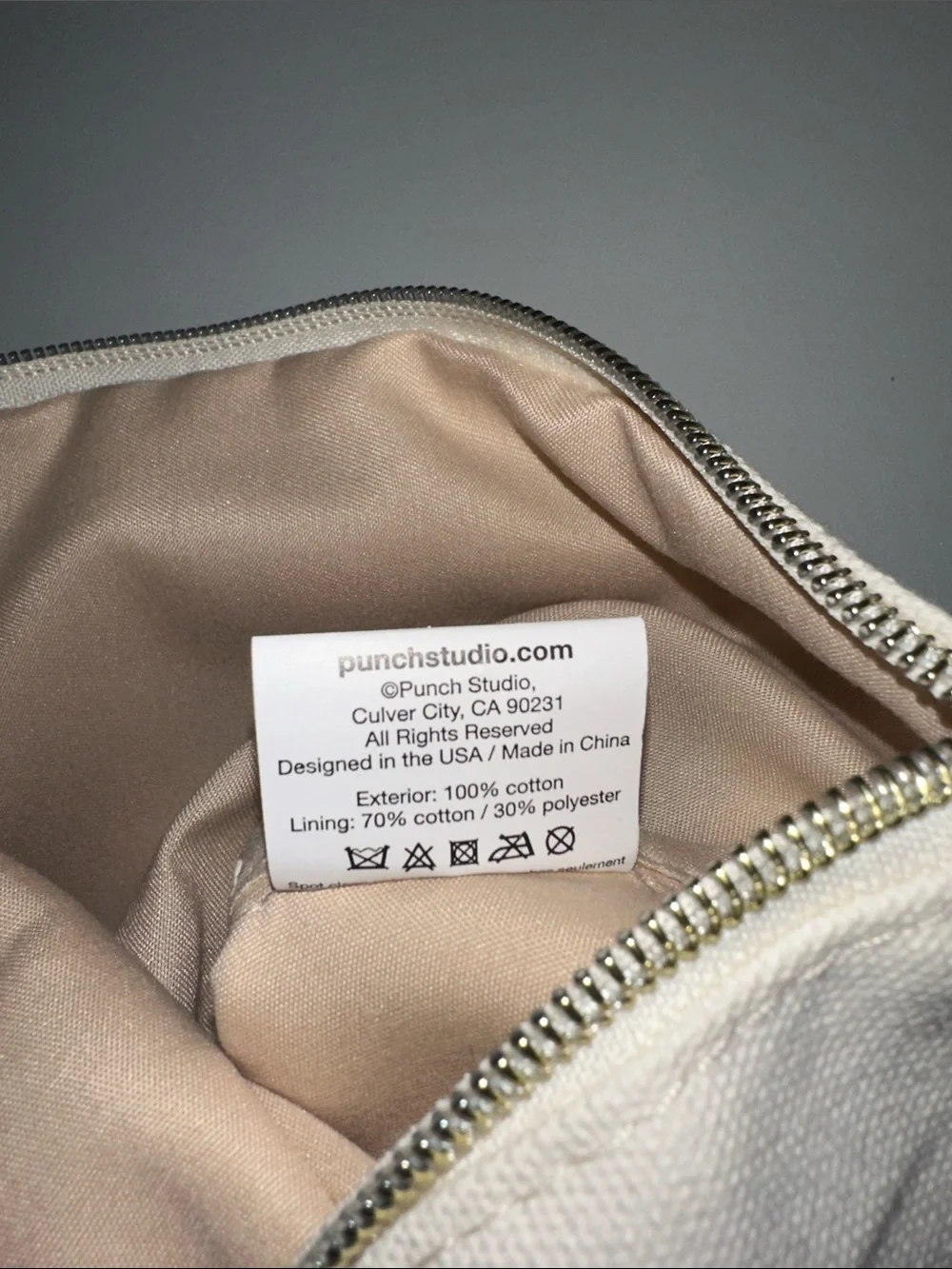 Punch Studio Ivory Muti Delicate Embroidered Floral Canvas Gold Tone Zip Pouch